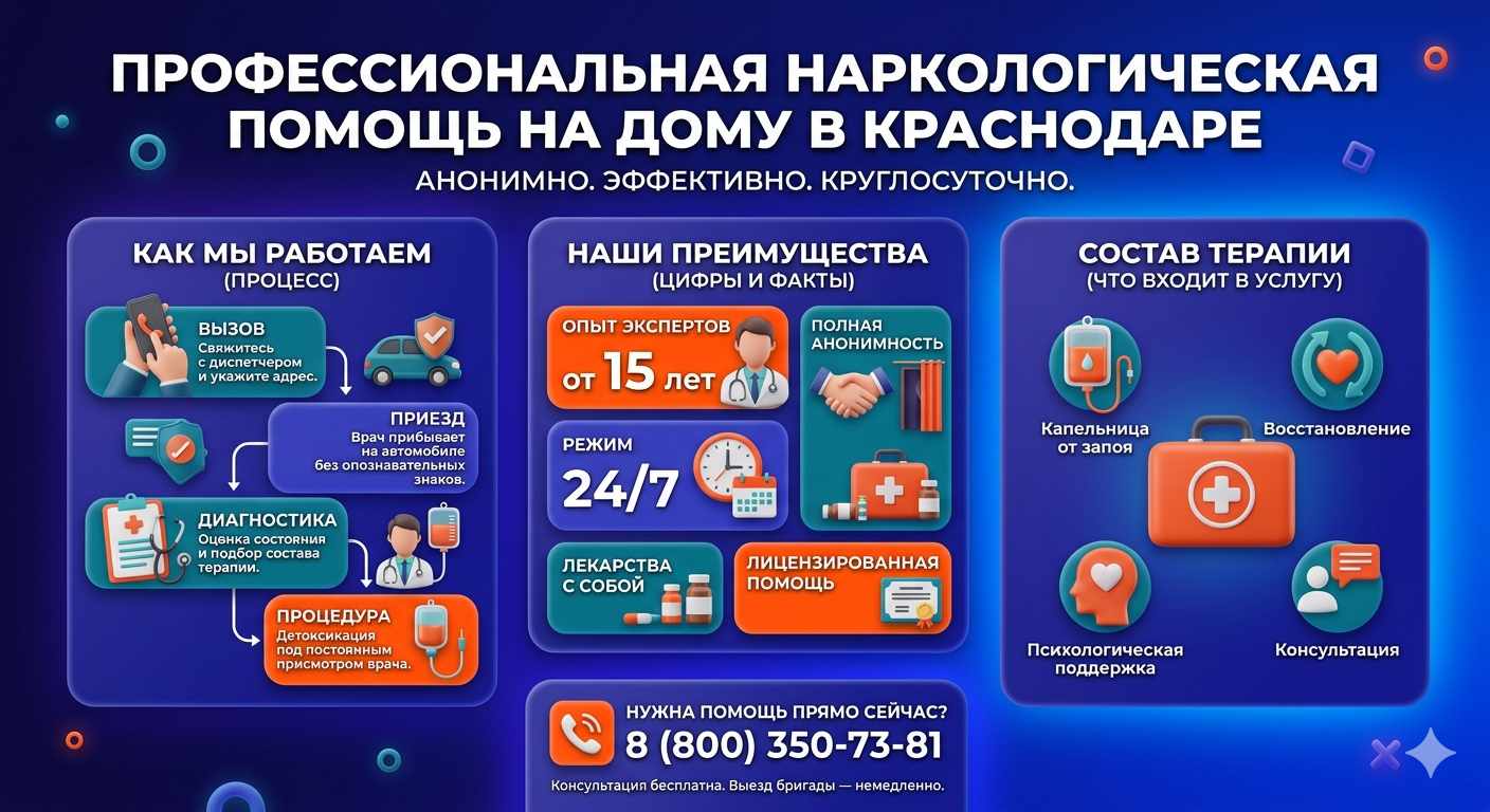 Инфографика о принципах лечения алкоголизма на дому в Шамхал-Термене: этапы вызова нарколога, преимущества анонимной детоксикации и состав медицинской помощи.